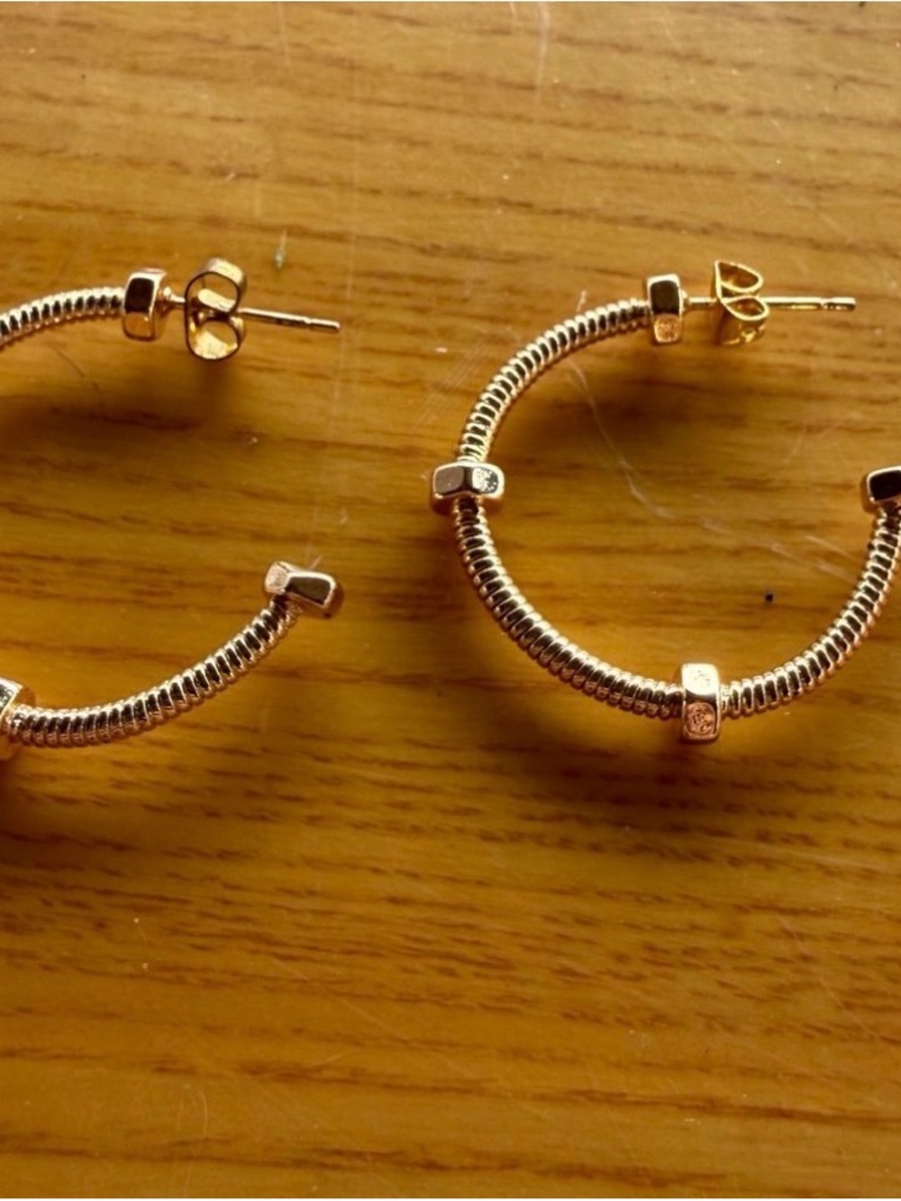 Gold Textured Hoop Earrings with Studded Accents